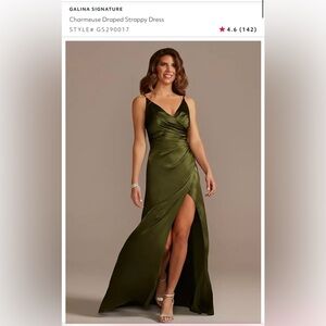 GALINA SIGNATURE
Charmeuse Draped Strappy Dress- Martini Olive
